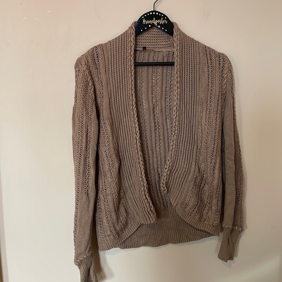 Kobi Halperin Toasted Oats Reagan Open Front Braided Small Cardigan Sweater - Picture 1 of 7